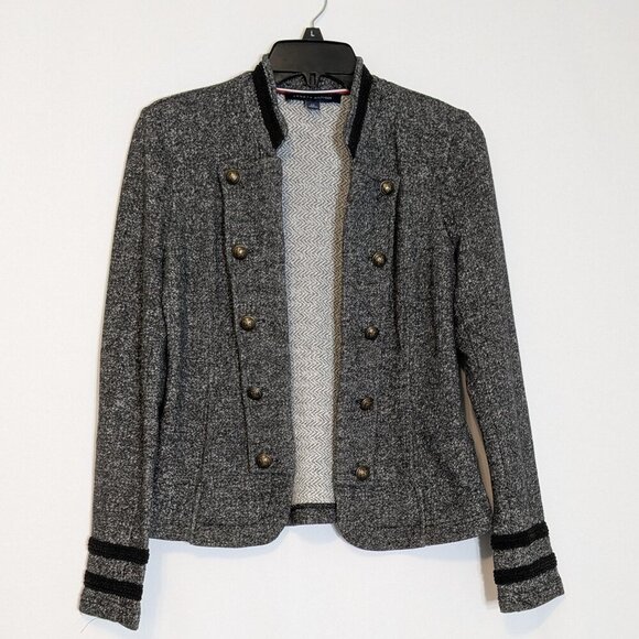 TOMMY HILFIGER Variegate Gray Knit Long Sleeve Short Open Jacket; Size S - Picture 1 of 7